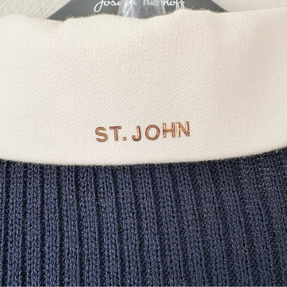 St John Sport Navy Blue Ribbed White Collar Nautical Sweater - Picture 7 of 7